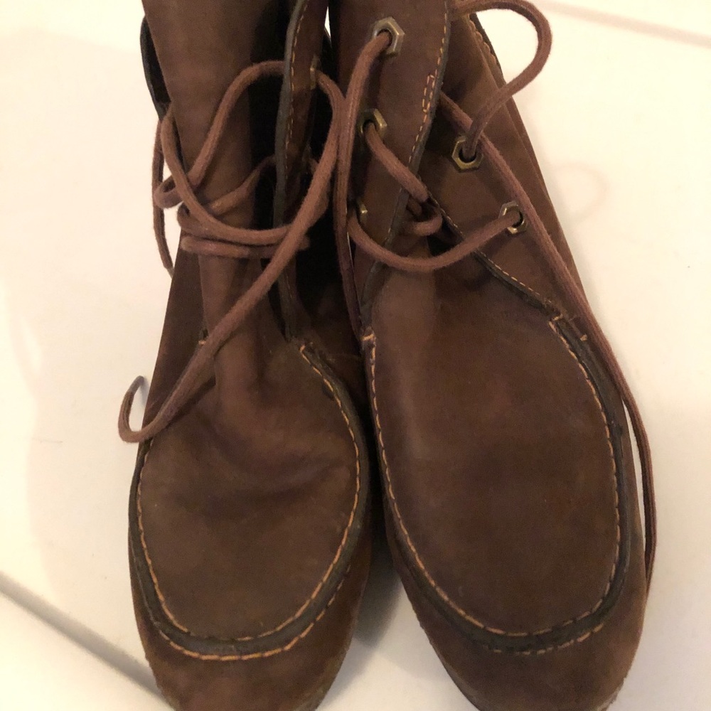 Brown Timberland wedge boots
